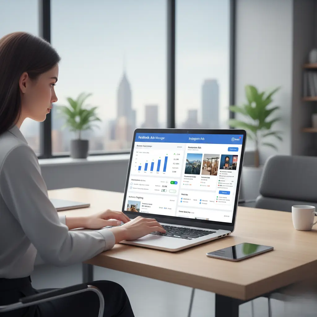 What are Meta Ads showing Facebook and Instagram advertising dashboard with audience targeting and analytics