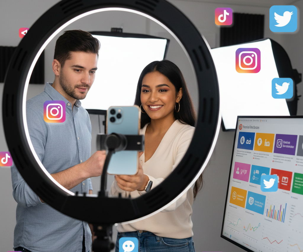 social media influencer recording a video