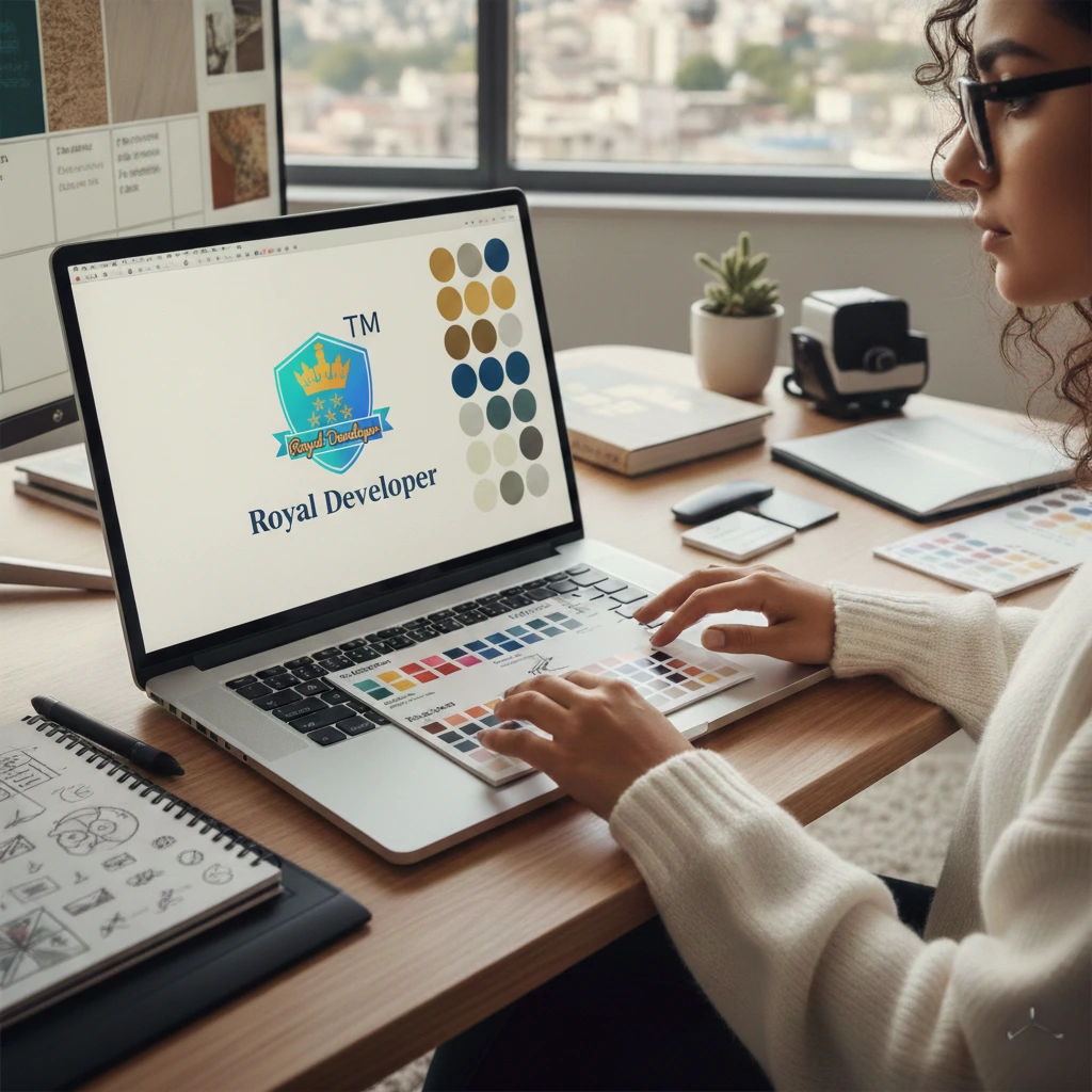 Graphic Designer in Dehradun selecting brand colors and fonts for logo and marketing materials.